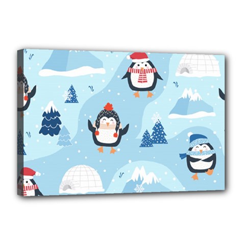 Christmas-seamless-pattern-with-penguin Canvas 18  X 12  (stretched) by Grandong