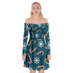 Christmas-seamless-pattern-with-candies-snowflakes Off Shoulder Skater Dress by Grandong