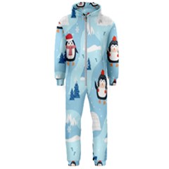 Christmas-seamless-pattern-with-penguin Hooded Jumpsuit (men) by Grandong