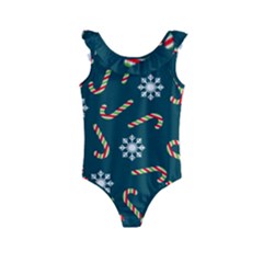 Christmas-seamless-pattern-with-candies-snowflakes Kids  Frill Swimsuit by Grandong