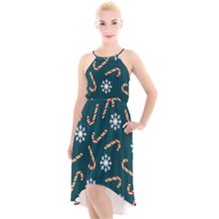 Christmas-seamless-pattern-with-candies-snowflakes High-low Halter Chiffon Dress  by Grandong