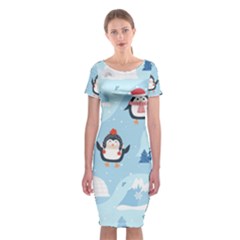 Christmas-seamless-pattern-with-penguin Classic Short Sleeve Midi Dress