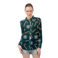 Christmas-seamless-pattern-with-candies-snowflakes Long Sleeve Chiffon Shirt