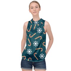 Christmas-seamless-pattern-with-candies-snowflakes High Neck Satin Top by Grandong