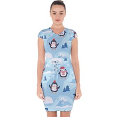 Christmas-seamless-pattern-with-penguin Capsleeve Drawstring Dress  by Grandong