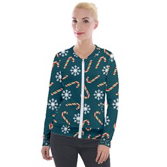 Christmas-seamless-pattern-with-candies-snowflakes Velvet Zip Up Jacket by Grandong