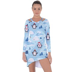 Christmas-seamless-pattern-with-penguin Asymmetric Cut-out Shift Dress by Grandong