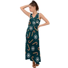 Christmas-seamless-pattern-with-candies-snowflakes V-neck Chiffon Maxi Dress by Grandong