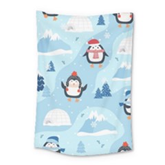 Christmas-seamless-pattern-with-penguin Small Tapestry by Grandong