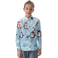 Christmas-seamless-pattern-with-penguin Kids  Long Sleeve Shirt by Grandong