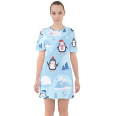 Christmas-seamless-pattern-with-penguin Sixties Short Sleeve Mini Dress by Grandong