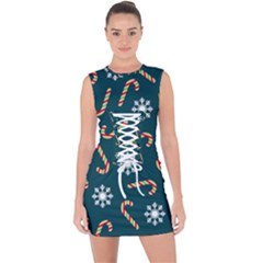 Christmas-seamless-pattern-with-candies-snowflakes Lace Up Front Bodycon Dress by Grandong