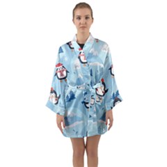 Christmas-seamless-pattern-with-penguin Long Sleeve Satin Kimono by Grandong