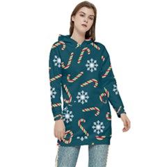 Christmas-seamless-pattern-with-candies-snowflakes Women s Long Oversized Pullover Hoodie