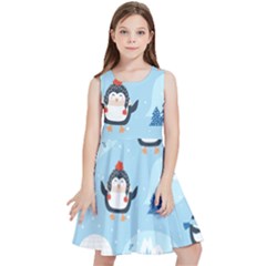 Christmas-seamless-pattern-with-penguin Kids  Skater Dress by Grandong