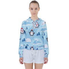 Christmas-seamless-pattern-with-penguin Women s Tie Up Sweat by Grandong