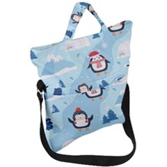 Christmas-seamless-pattern-with-penguin Fold Over Handle Tote Bag by Grandong