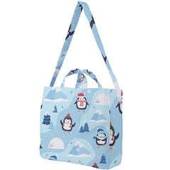 Christmas-seamless-pattern-with-penguin Square Shoulder Tote Bag by Grandong