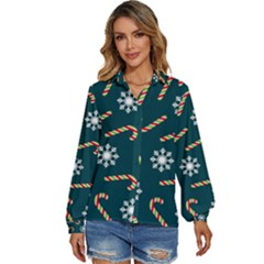 Christmas-seamless-pattern-with-candies-snowflakes Women s Long Sleeve Button Up Shirt