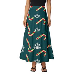 Christmas-seamless-pattern-with-candies-snowflakes Tiered Ruffle Maxi Skirt by Grandong