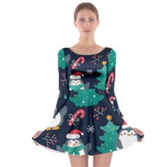 Colorful-funny-christmas-pattern      - Long Sleeve Skater Dress by Grandong