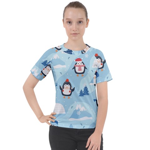 Christmas-seamless-pattern-with-penguin Women s Sport Raglan T-shirt by Grandong