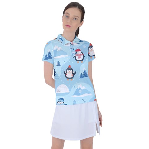 Christmas-seamless-pattern-with-penguin Women s Polo T-shirt by Grandong