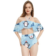 Christmas-seamless-pattern-with-penguin Halter Flowy Bikini Set  by Grandong