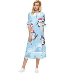 Christmas-seamless-pattern-with-penguin Bow Sleeve Chiffon Midi Dress by Grandong