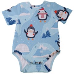 Christmas-seamless-pattern-with-penguin Baby Short Sleeve Bodysuit by Grandong