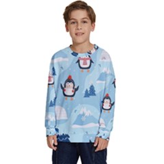 Christmas-seamless-pattern-with-penguin Kids  Crewneck Sweatshirt by Grandong