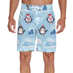 Christmas-seamless-pattern-with-penguin Men s Beach Shorts by Grandong