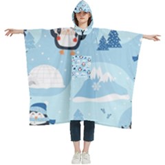 Christmas-seamless-pattern-with-penguin Women s Hooded Rain Ponchos by Grandong