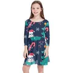 Colorful-funny-christmas-pattern      - Kids  Quarter Sleeve Skater Dress by Grandong