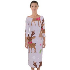 Christmas-seamless-pattern-with-reindeer Quarter Sleeve Midi Bodycon Dress