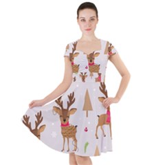 Christmas-seamless-pattern-with-reindeer Cap Sleeve Midi Dress by Grandong