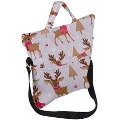 Christmas-seamless-pattern-with-reindeer Fold Over Handle Tote Bag by Grandong