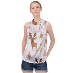 Christmas-seamless-pattern-with-reindeer High Neck Satin Top by Grandong