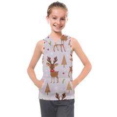 Christmas-seamless-pattern-with-reindeer Kids  Sleeveless Hoodie