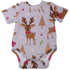 Christmas-seamless-pattern-with-reindeer Baby Short Sleeve Bodysuit by Grandong