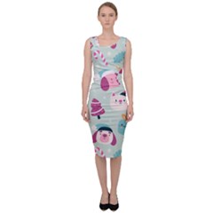 Christmas Paper Stars Pattern Texture Background Colorful Colors Seamless Copy Sleeveless Pencil Dress by Grandong