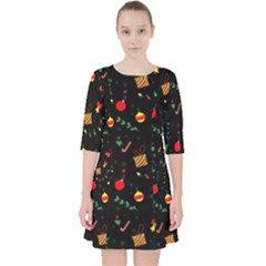 Christmas Pattern Texture Colorful Wallpaper Quarter Sleeve Pocket Dress