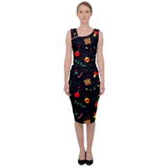 Christmas Paper Stars Pattern Texture Background Colorful Colors Seamless Copy Sleeveless Pencil Dress by Grandong