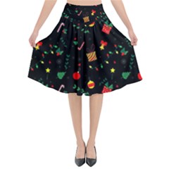 Christmas Paper Stars Pattern Texture Background Colorful Colors Seamless Copy Flared Midi Skirt by Grandong