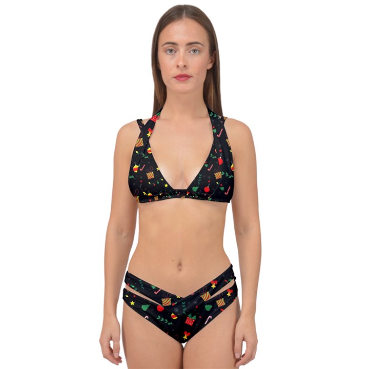 Christmas Paper Stars Pattern Texture Background Colorful Colors Seamless Copy Double Strap Halter Bikini Set