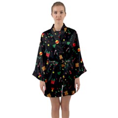 Christmas Paper Stars Pattern Texture Background Colorful Colors Seamless Copy Long Sleeve Satin Kimono by Grandong