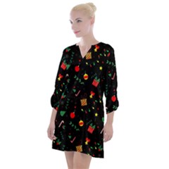 Christmas Pattern Texture Colorful Wallpaper Open Neck Shift Dress by Grandong