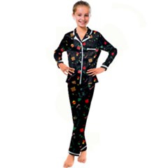 Christmas Pattern Texture Colorful Wallpaper Kids  Satin Long Sleeve Pajamas Set by Grandong