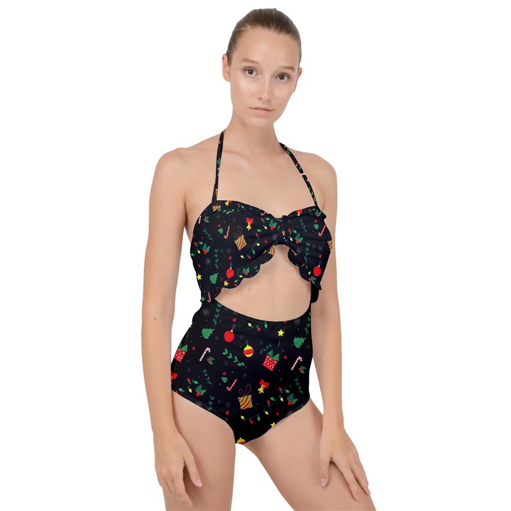 Christmas Paper Stars Pattern Texture Background Colorful Colors Seamless Copy Scallop Top Cut Out Swimsuit