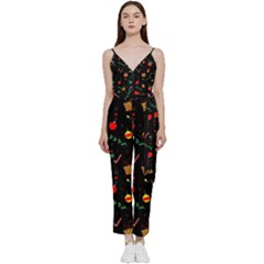 Christmas Pattern Texture Colorful Wallpaper V-neck Camisole Jumpsuit by Grandong